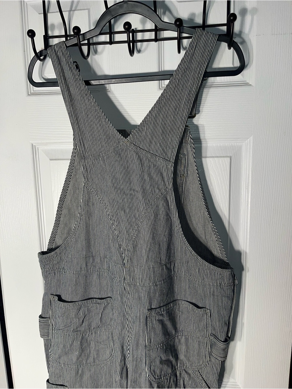 Carhartt Denim Bib Overall Women’s Large Relaxed Fit Cotton Railroad Stripe - Picture 13 of 15